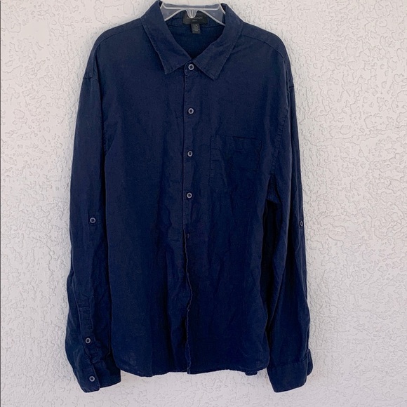 Magaschoni  man linen blend Navy Blue Button-Up Shirt size L - Picture 1 of 9